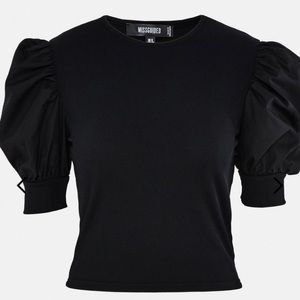 Ribbed puff sleeve short sleeve top